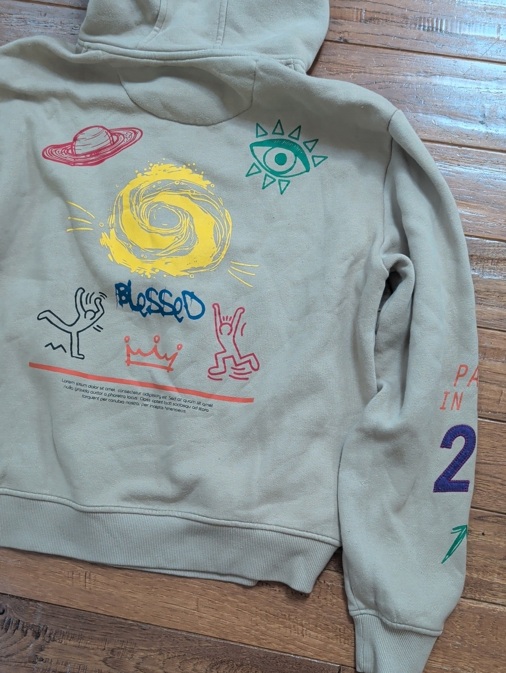 Keep Life Simple Create 2MRW Graphic Hoodie - Tan with Multicolor Prints - Picture 5 of 10